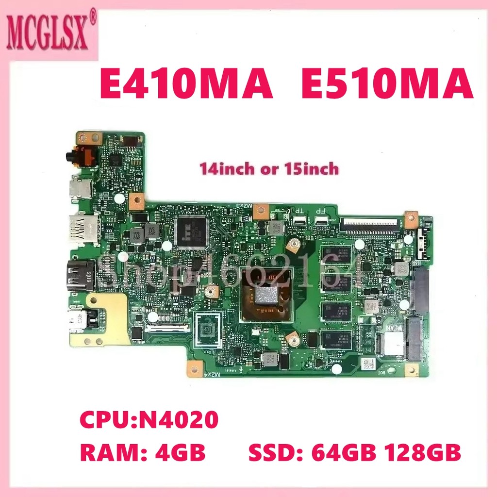 E410MA N4020 CPU 4GB-RAM 64GB/128GB SSD Mainboard For Asus E410MAB E410M E510MA R429M F414MA Laptop 
