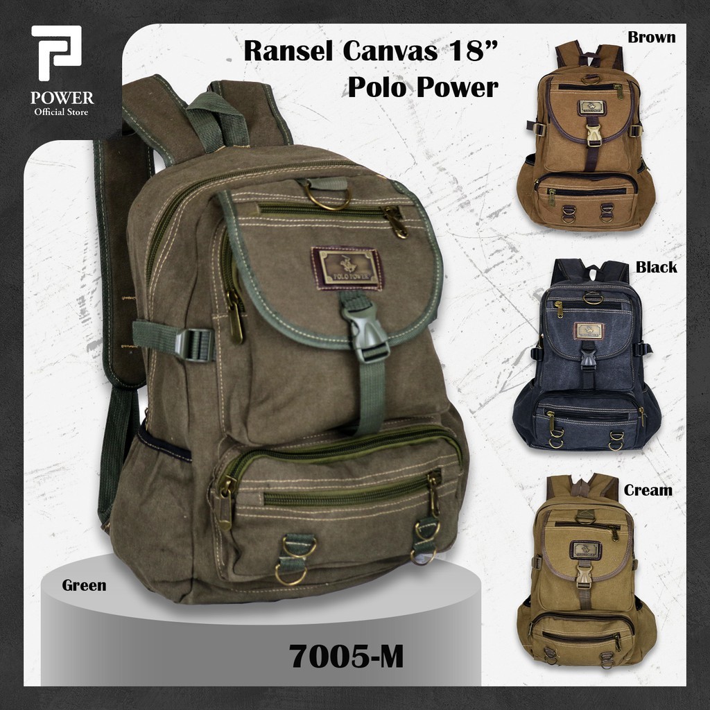 TERLARIS Polo Power Tas Pria Ransel Canvas Import Tas Punggung Casul Pria Tas Kanvas Polo Ori POWER 