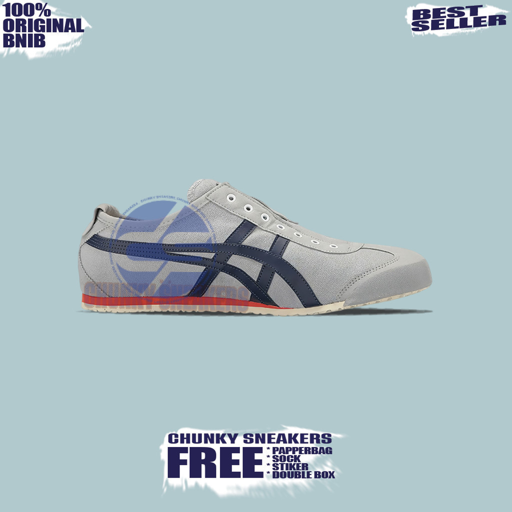 Sepatu Sneakers Onitsuka Tiger Mexico 66 Slip On Indigo Blue 100% Original BNIB Unisex