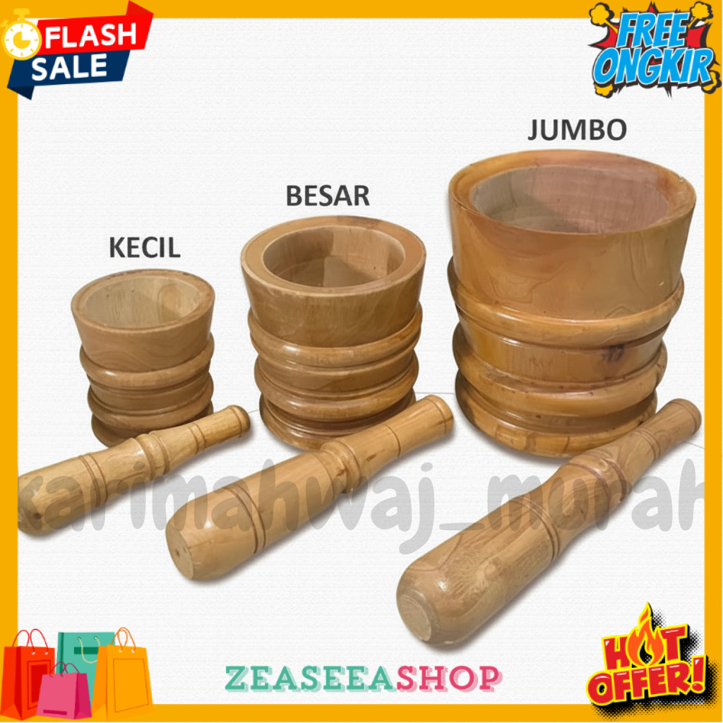 ZSS LUMPANG KAYU MAHONI 1 SET SIAP PAKAI ADA 3 UKURAN MODEL UKIR + ALU | ALAT GEPREK AYAM KREMES MUR