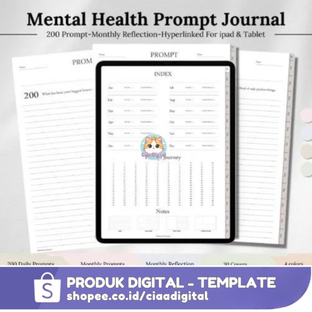 DigitaI Mental health Journal, GoodNotes Journal, Diary Journal, 200 Mental health prompt, iPad Jour