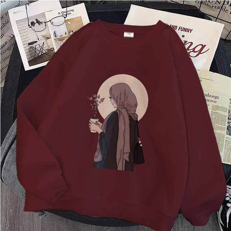 YS Buyer | COD Crewneck Sweater Oversize Unisex | Kaos Printing Sablon Karakter Trendly Wanita Hijab