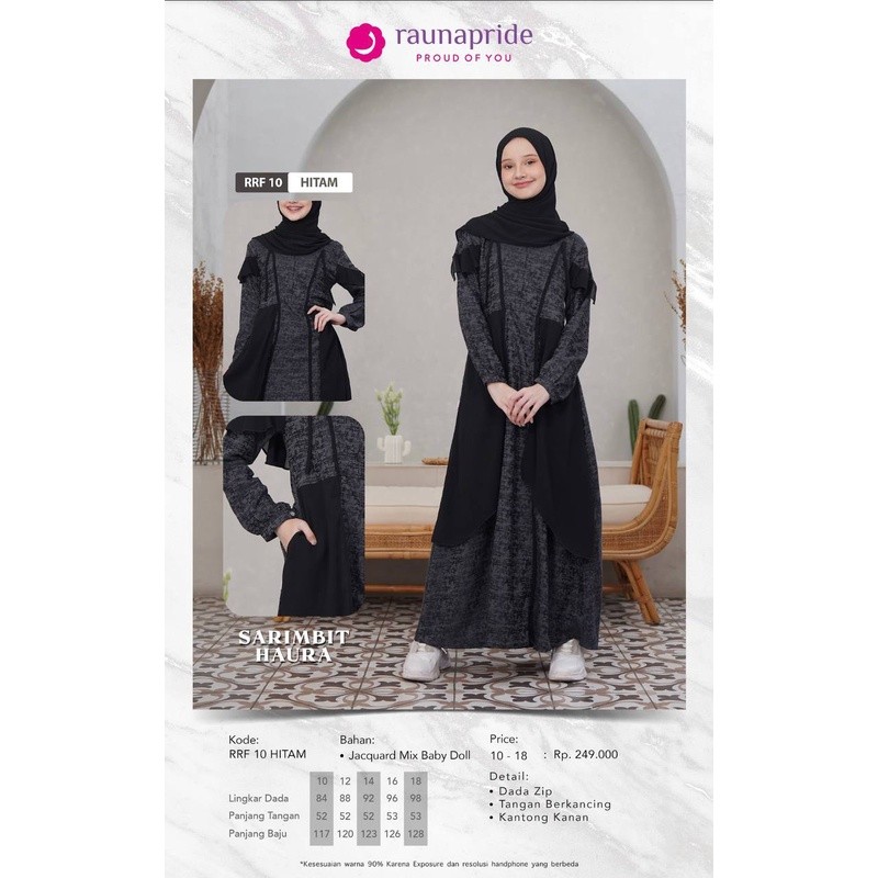 BRAKOTOP Rauna Gamis Remaja / Haura  Putih / Hitam / RRF-10 / Fashion Muslim
