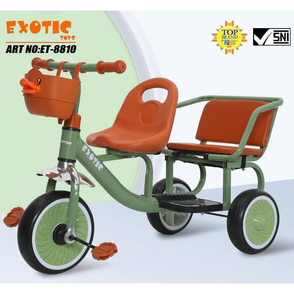 ET-8810 // Sepeda Roda Tiga Anak EXOTIC  BONCENG ANAK KEMBAR SEPEDA MURAH