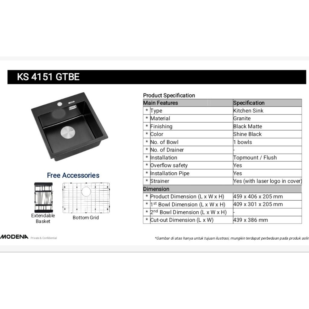 MODENA SINK KS 4151 GTBE Granite/KS4151GTBE