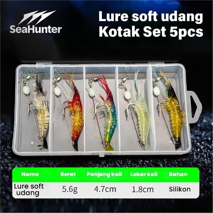 (ProAthlete Store) SeaHunter Umpan Soft Lure 1 Set 4.7cm/6g, Umpan Pancing SET Kotak= 5 PCS Umpan Ud