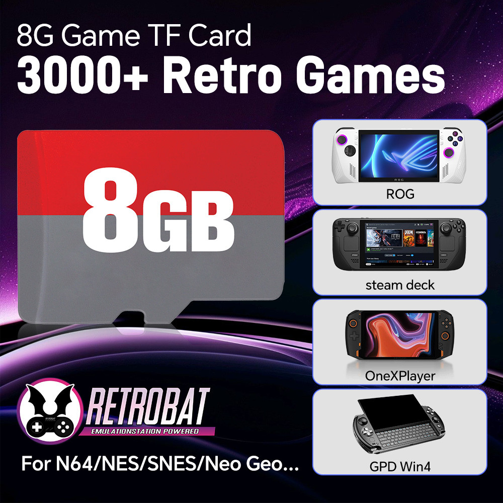 8G Game TF Card For N64/NEOGEO/SNES Retrobat Memory Card With 3000+ Games For ROG Ally/GPD Win 4 Han