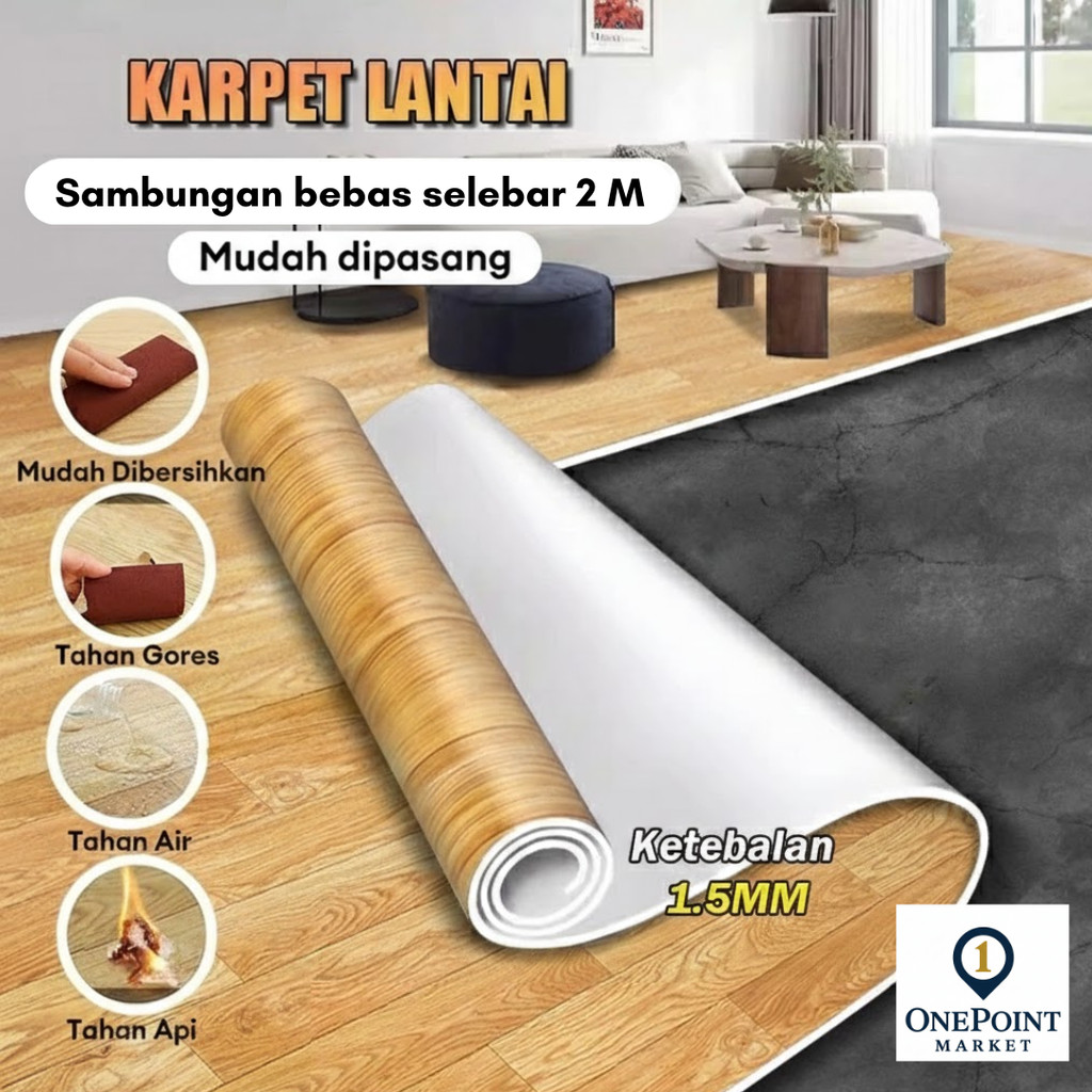 Karpet Lantai Vinyl Roll 2M x 1.5MM Dekoratif - Vinyl Roll Gulungan Tebal 1.5 MM Motif Kayu