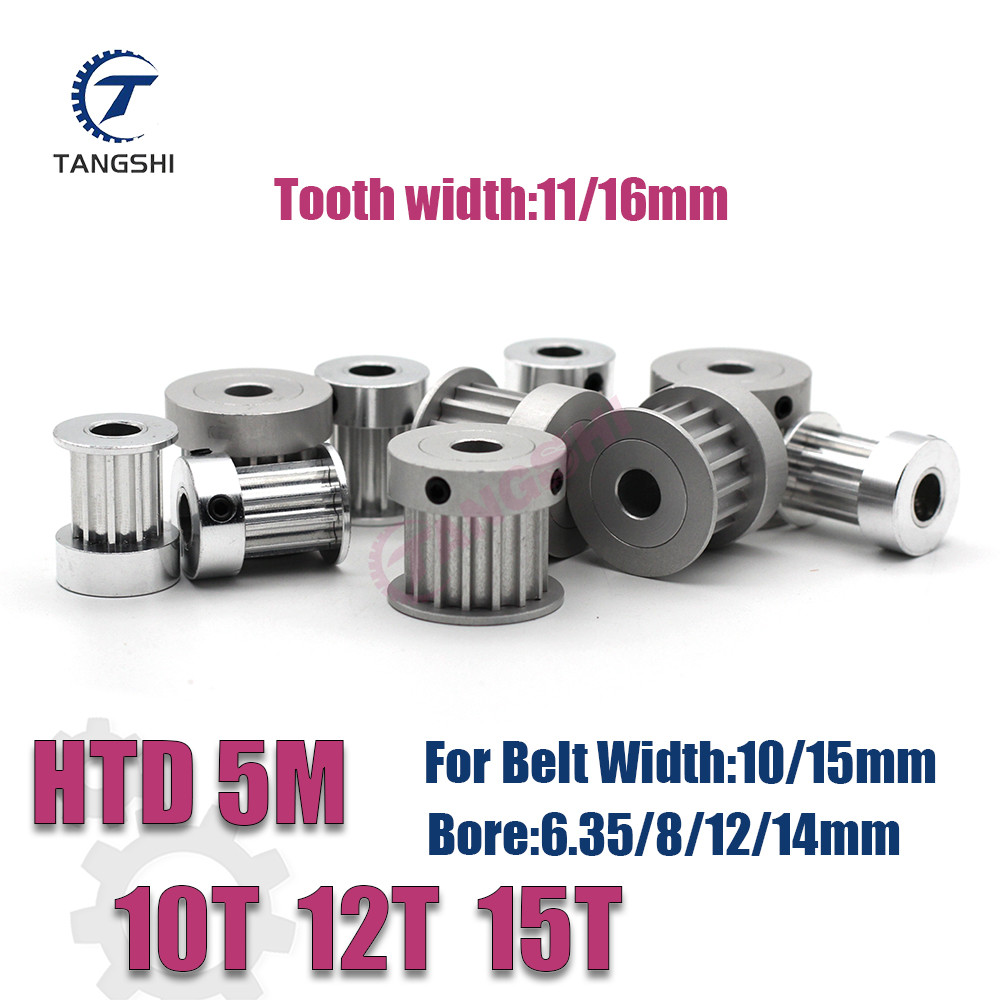 Pulley Timing Sinkron HTD 5M 10T 12T 15 Gigi, Diameter Lubang 6.35/8/12/14mm untuk Sabuk Lebar 10/15