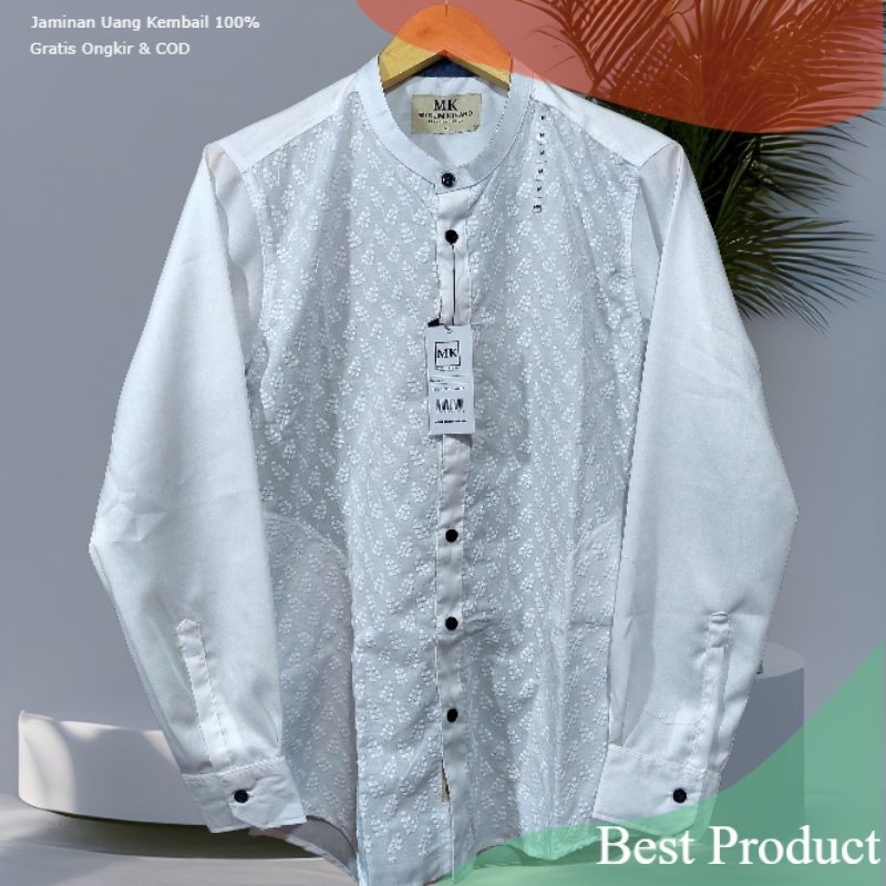 baju kemko kemeja koko putih MK pria dewasa lengan panjang muslim kinaro brukat bordil putih bersihp