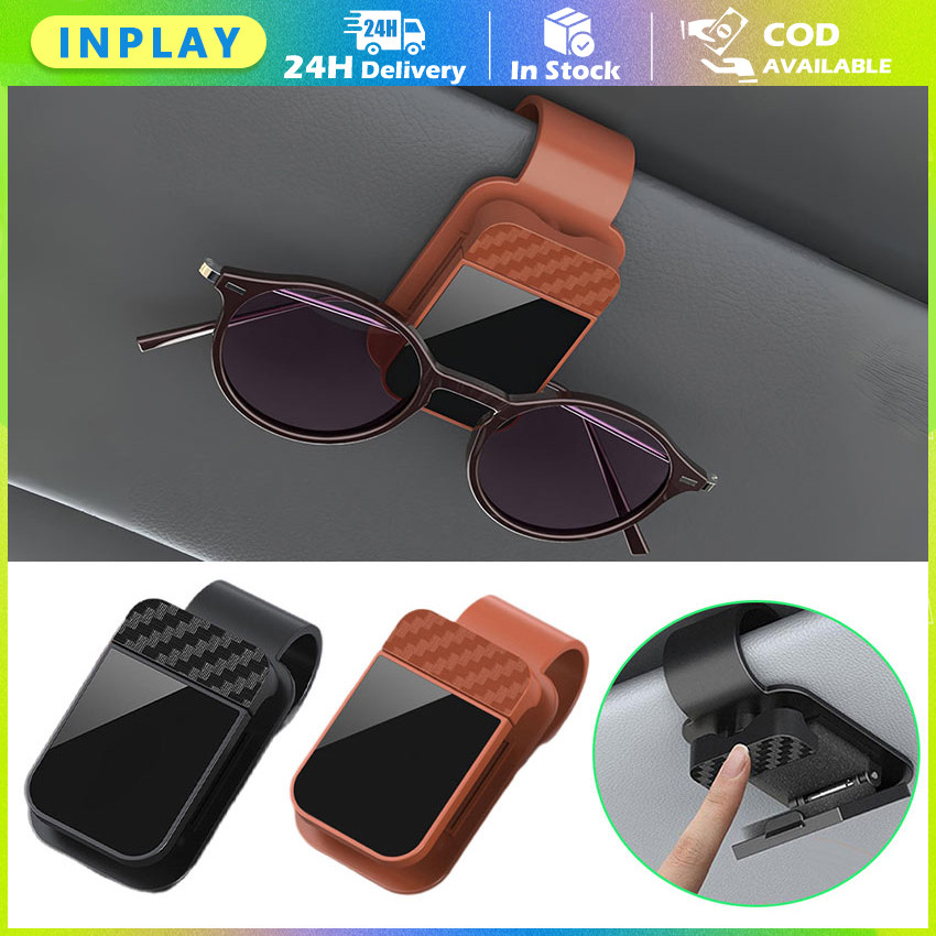 Holder Kacamata Mobil Motif Carbon Fiber / Sun Visor Clip Organizer Universal / Jepitan Kacamata Por