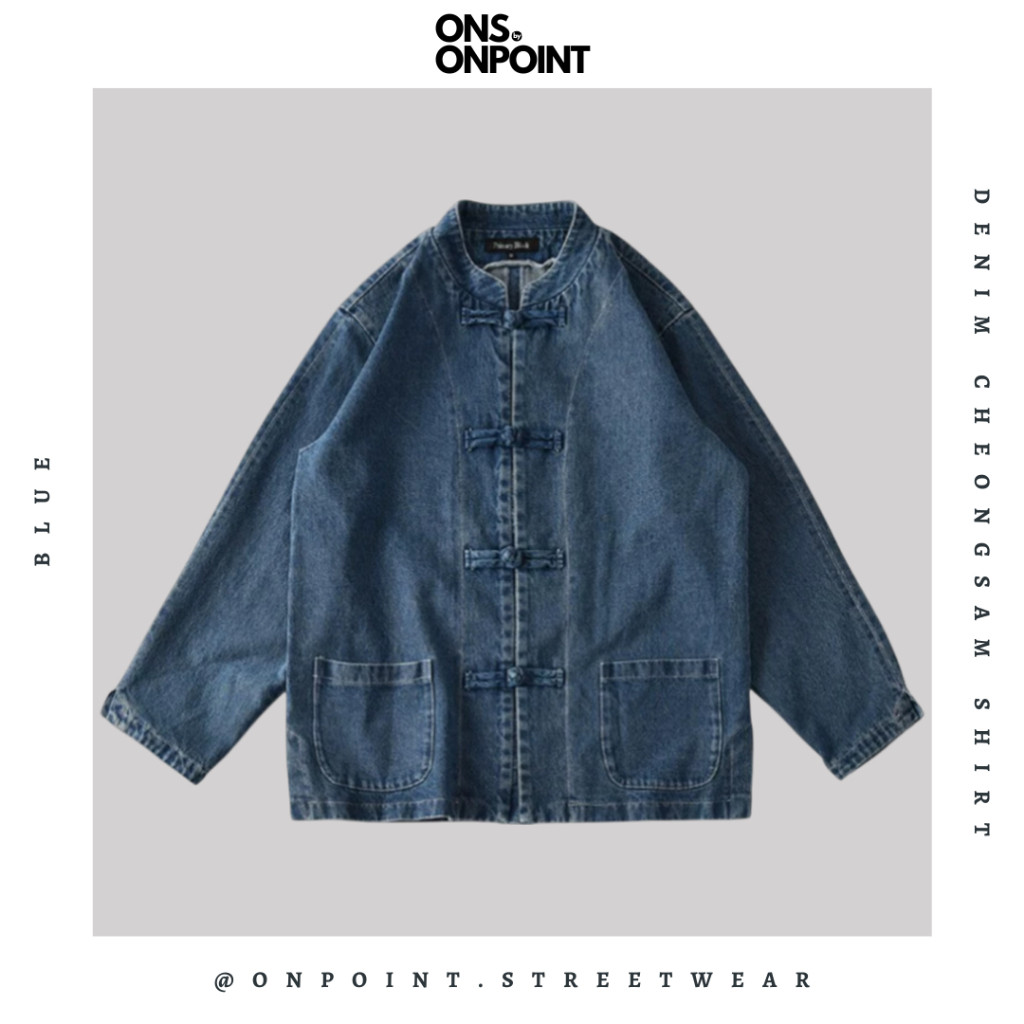 [ONS BY ONPOINT] Denim Cheongsam Shirt- kemeja jaket denim jeans pria jaket varsity pria leather jac