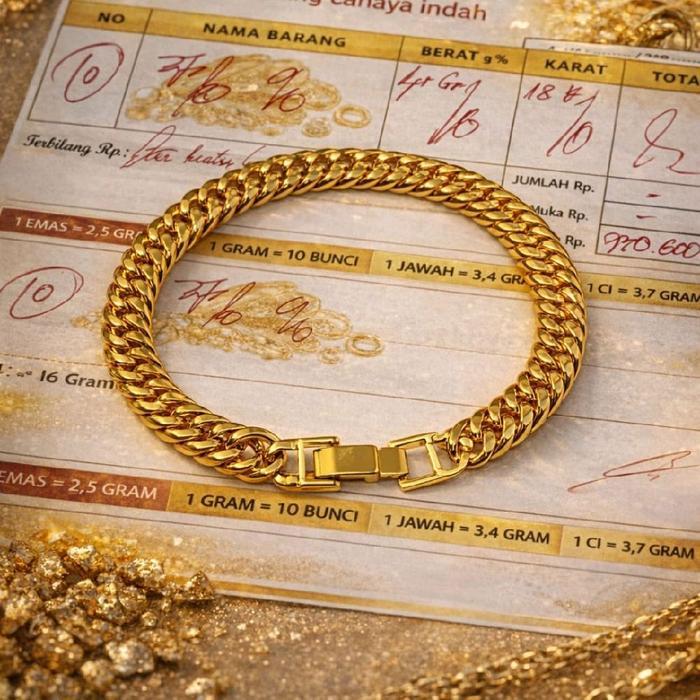 perhiasan wanita emas muda gelang tangan motif rantai