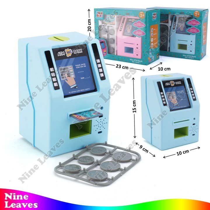 Mainan ATM B/O Musik Lampu + Kartu ATM dan Uang Koin Mini ATM Bank