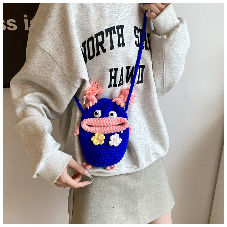 Tas anak perempuan baru, tas selempang rajutan bergambar kartun, tas kecil anyaman ultra-ringan.
