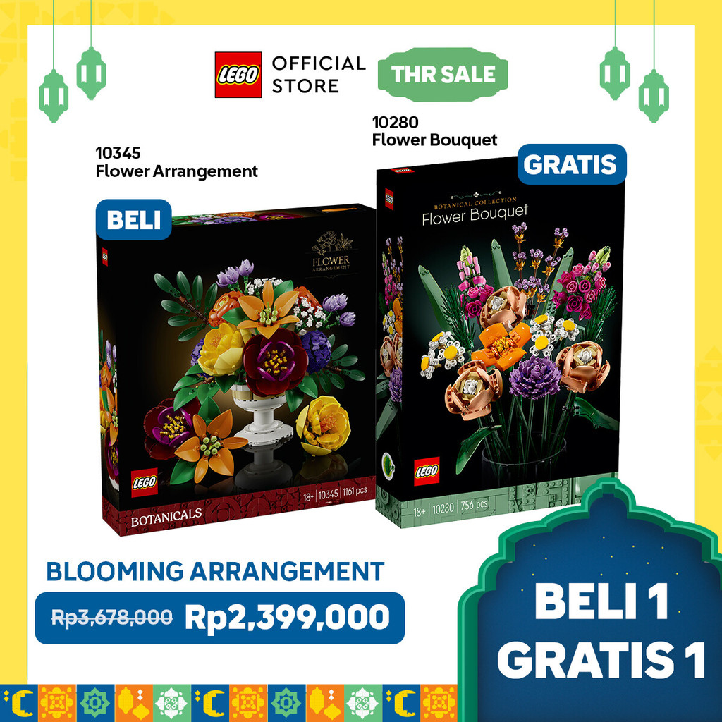 Beli 1 Gratis 1  - LEGO Botanicals 10345 Flower Arrangement + LEGO Botanicals 10280 Flower Bouquet