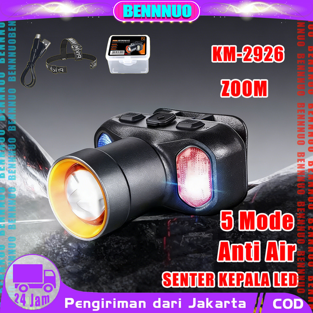 Senter Kepala Zoom Laser LED Lampu Headlight LED Senter Kepala Zoom Flash Led Rechargeable Headlight