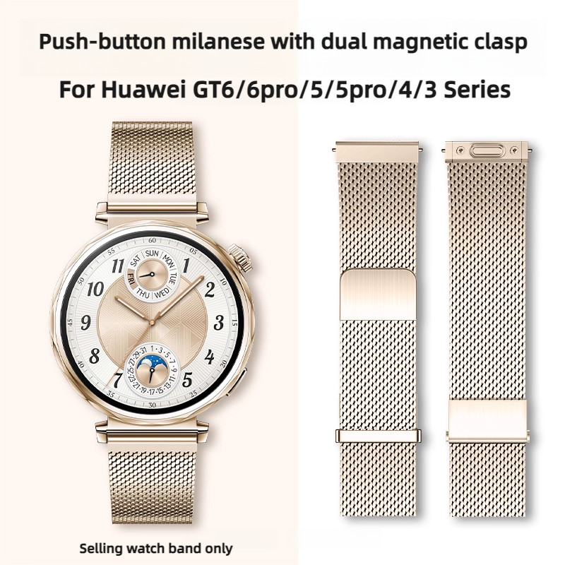 Milanes Light Gold Strap For Huawei Wat GT6 GT5Pro 42mm Watband for Huawei Wat 5/4/3 Button Style Me
