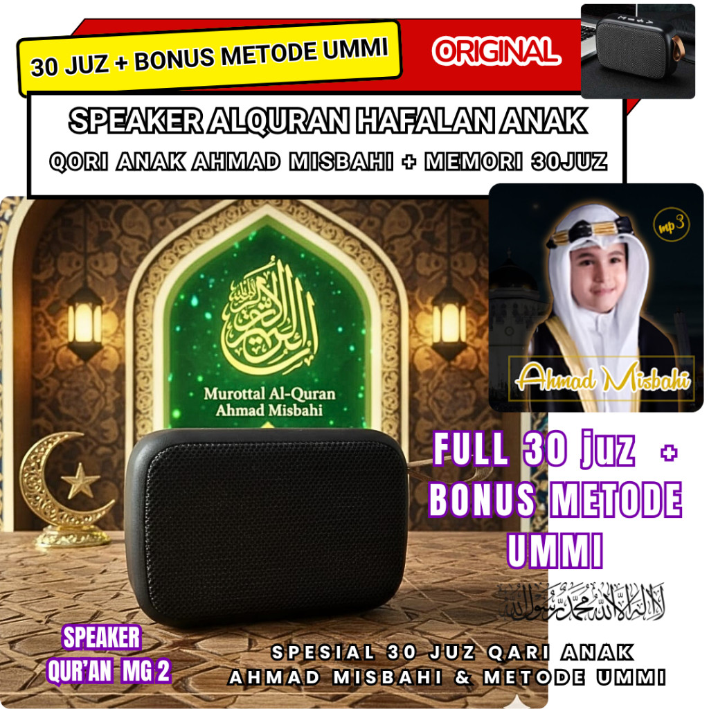 Speaker Quran Digital Anak 30 Juz Ahmad Misbahi & Metode Ummi - Speaker Bluetooth Portable Murottal 
