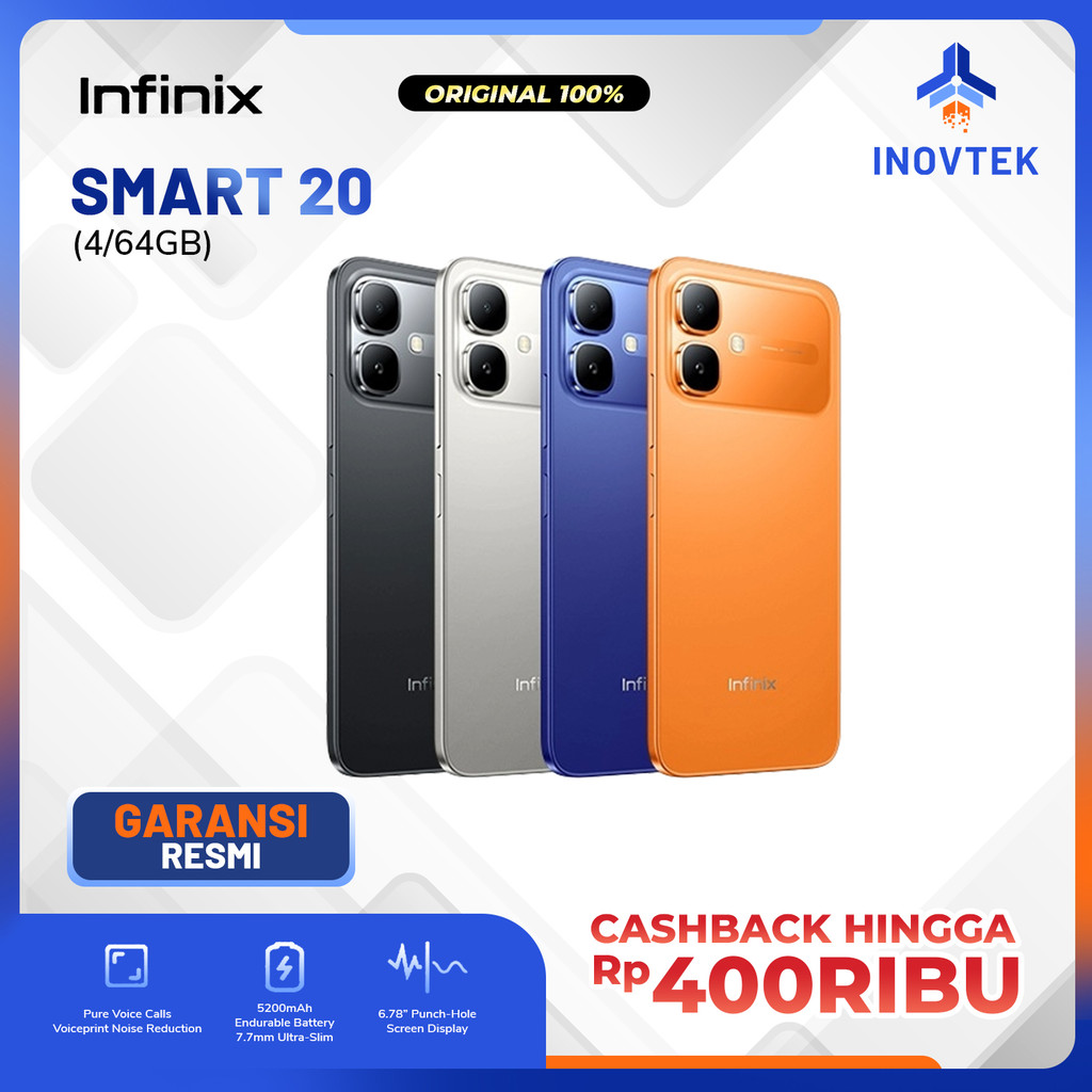 Infinix Smart 20 4/64GB - Up to 8GB Extended RAM - Garansi Resmi - Baterai Besar - 5200 mAh - IP64