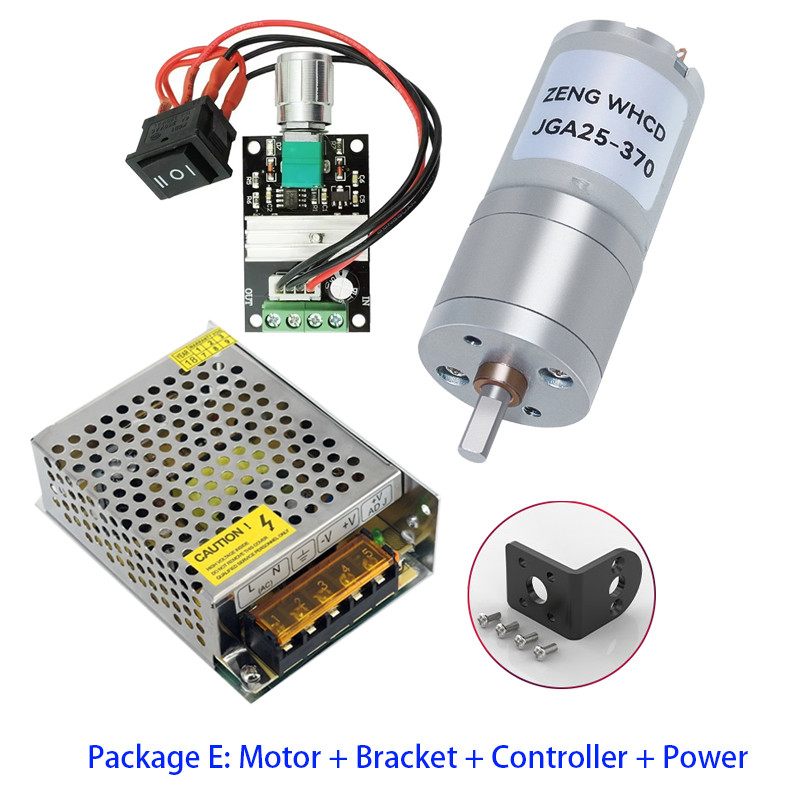 JGA25-370 DC 12V 24V 12RPM-1360RPM Reduction Gear Motor Large Torque High Power Worm Gear Motor Reve