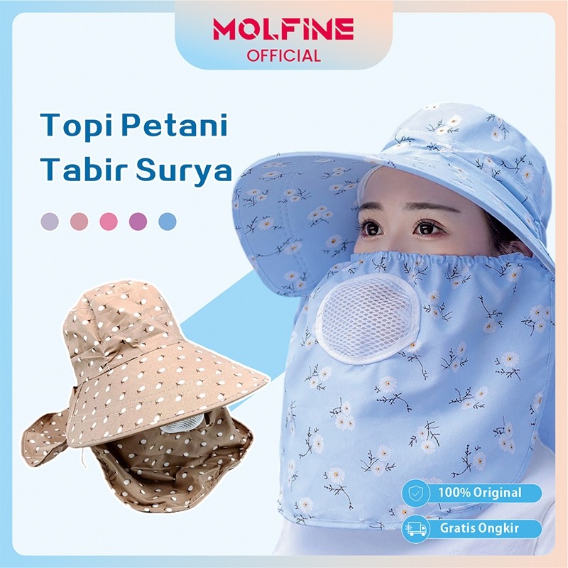 MOLFINE Topi Wanita Lebar Topi Pentup Wajah Anti UV Topi Masker Topi Petani Dapat Mengambil Jilbab