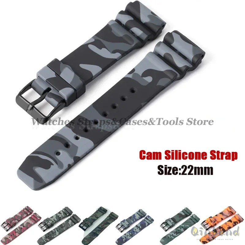 Soft Silicone Watch Band 22mm for Seiko for Rolex Waterproof Camouflage Rubber Watch Strap Bracelet 
