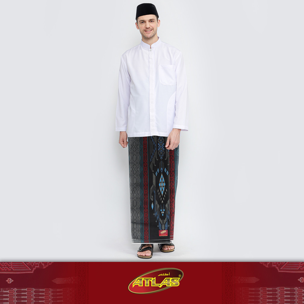 Sarung ATLAS Premium 745 Dobby Kembang SJ Hitam Biru