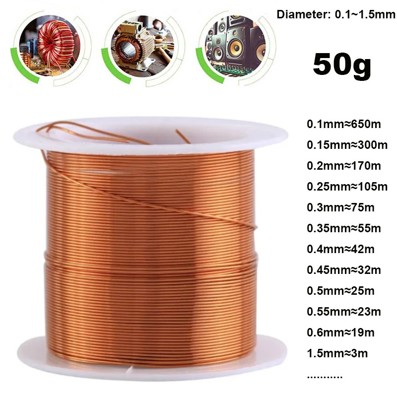 1-3Rolls 50g Copper Wire 0.1~1.5mm Cable Copper Wire Magnet Wire copper lacquer wire Enameled Copper