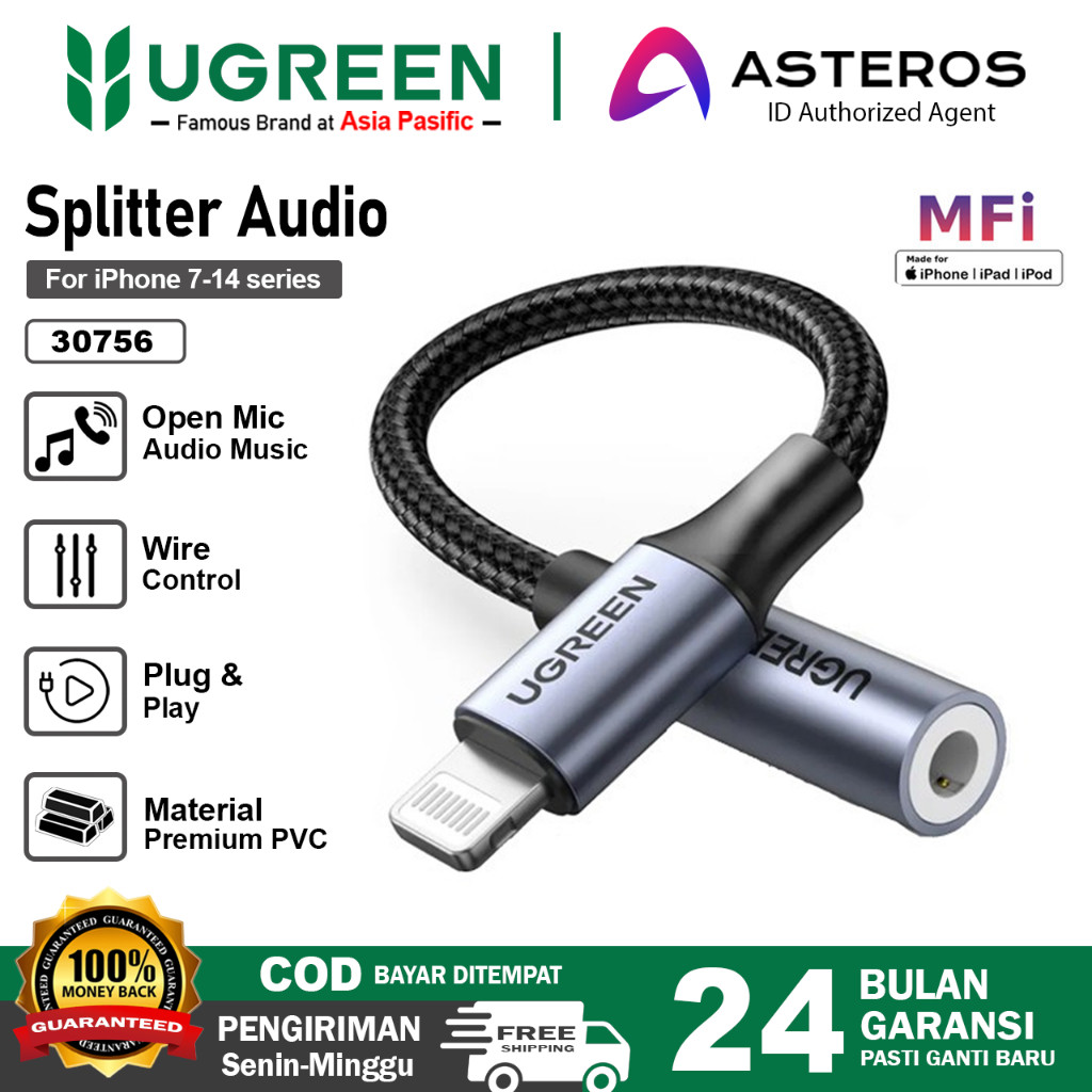 UGREEN Converter Splitter iPhone Mfi Lightning To Jack 3.5Mm Original