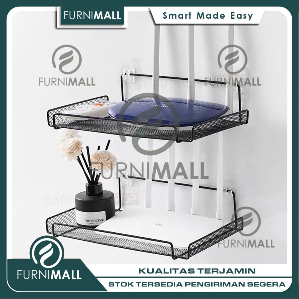 FURNIMALL Rak Router Wifi Dinding Besi Anti Karat Tempat Modem Dan Storage Serbaguna Untuk Sudut Dap