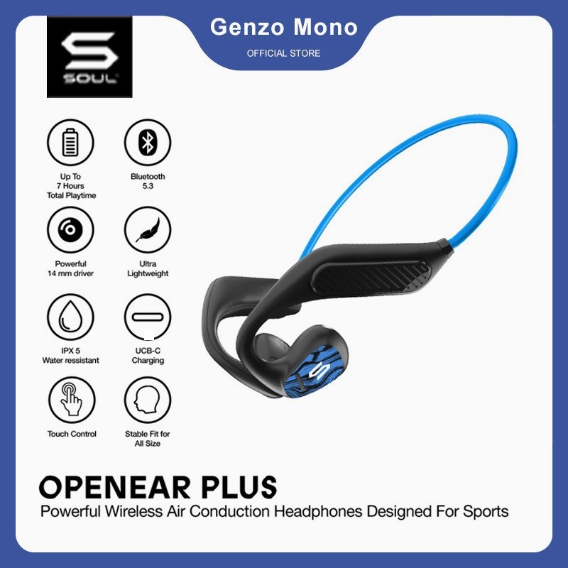 SOUL Openear Plus Earphone Konduksi Udara Nirkabel Terbaik untuk Olahraga – Bluetooth, Open Ear, Rin