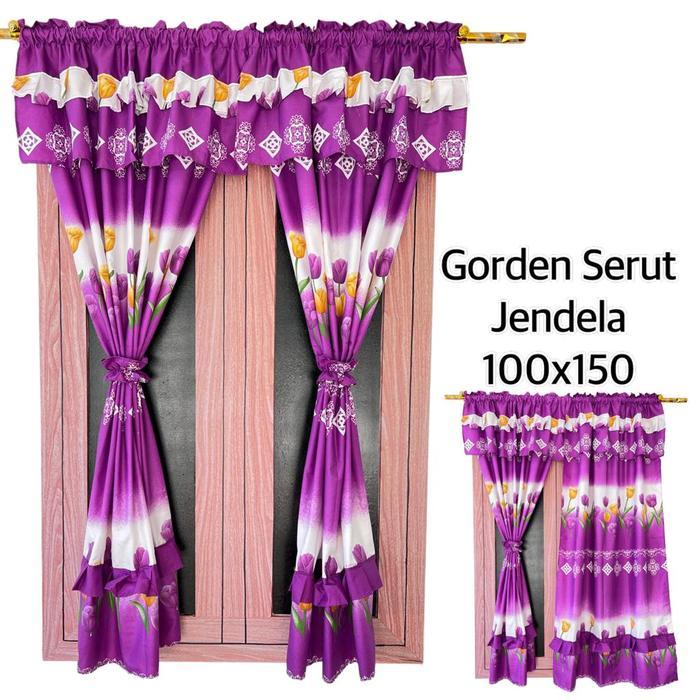 dijual_Promo 100rb dapat 4pcs Gorden pony serut jendela minimalis banyak pilihan motifnya Katun Curt