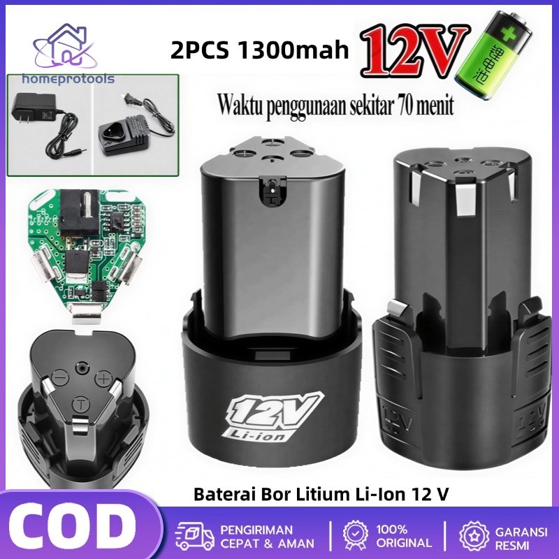 2pcs 13000mah Baterai 12v Cordless Battery Batre Untuk Bor 12v Paket 1pcs Baterai 12v + charger Batr