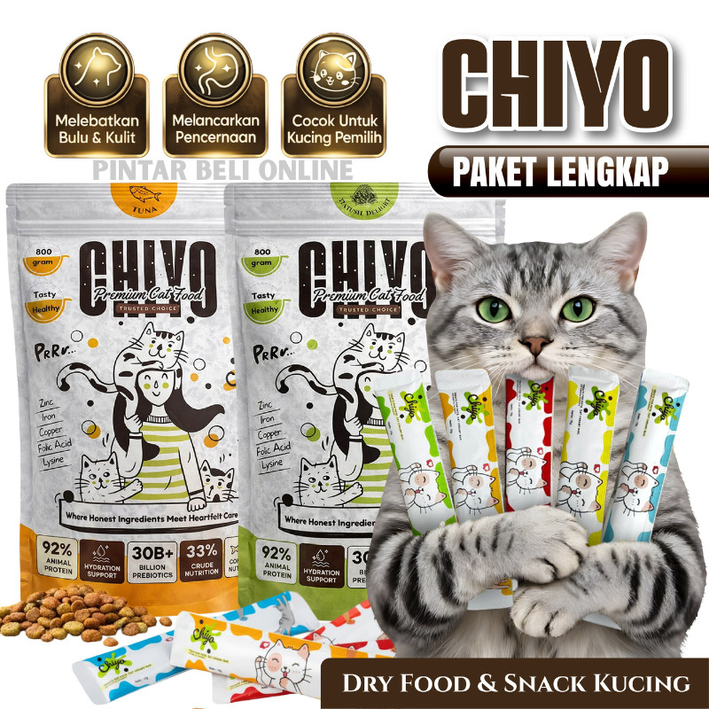 Paket Makanan Kucing Kering CHIYO + 30pcs Snack Kucing | Combo Makanan Kucing Kering dan Snack Kucin