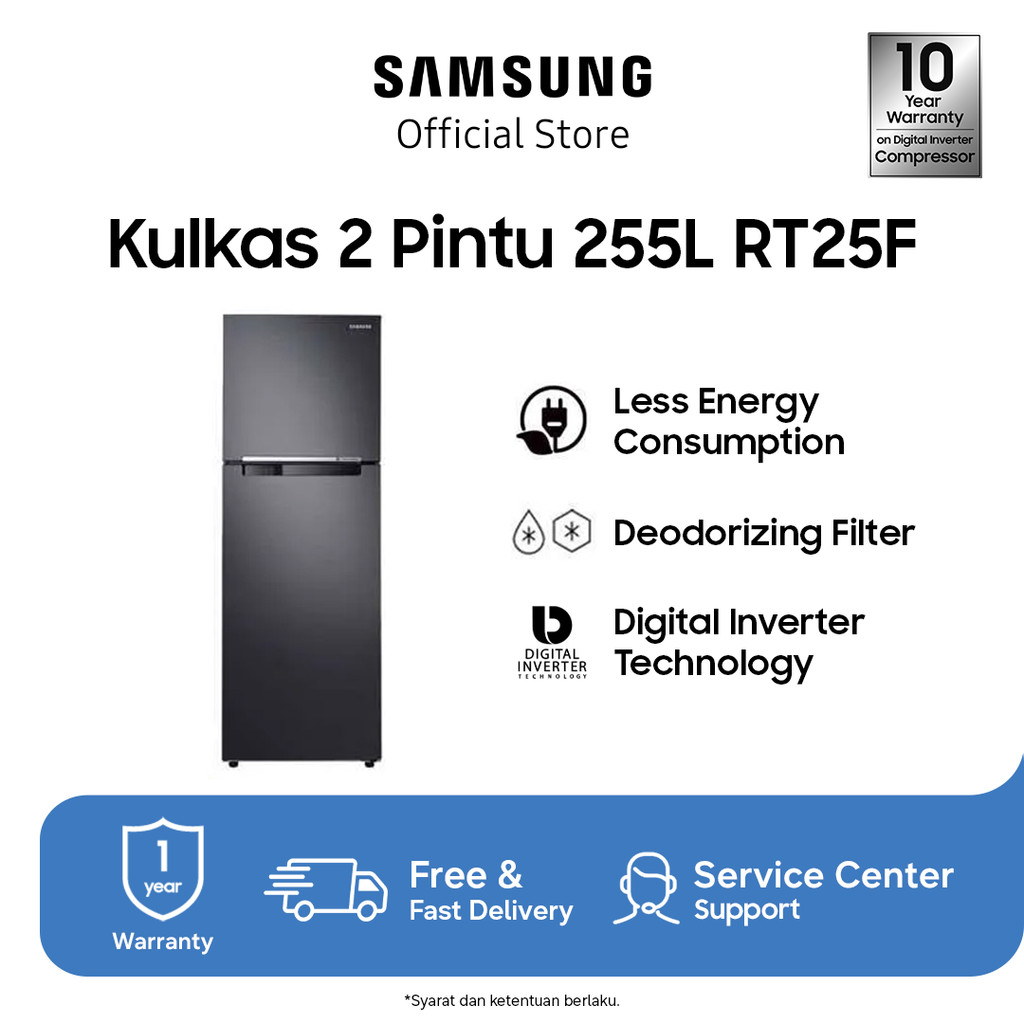 [ONLINE EXCLUSIVE] Samsung Kulkas 2 Pintu dengan Coolpack 12 Jam 255L - RT25FARBDB1/SE