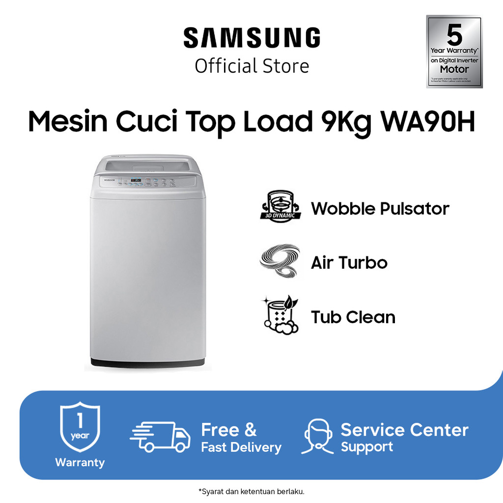 Samsung Mesin Cuci Top Loading 9Kg | Eco Tub Clean | WA90H4200SG/SE
