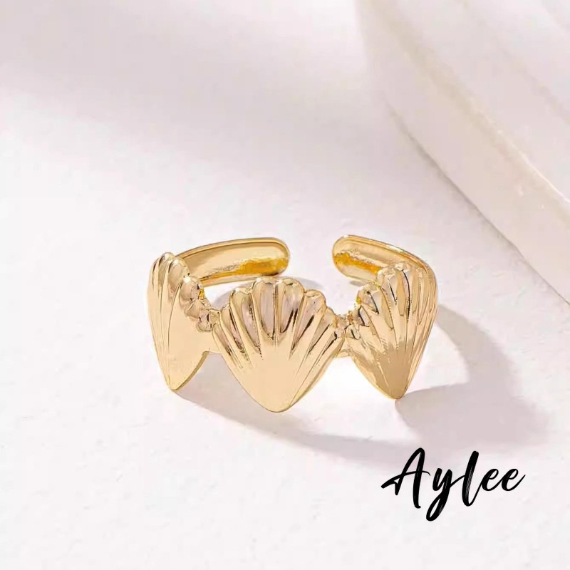 [ Aylee ]Cincin jari telunjuk cangkang emas cincin terbuka paduan unisex B1204