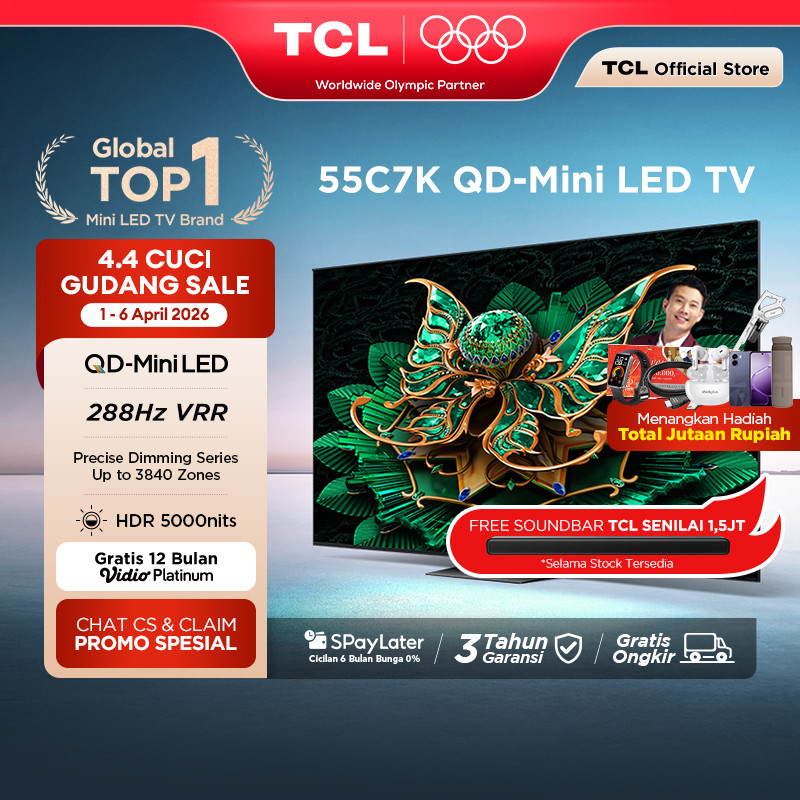 TCL 4K QD-Mini LED TV 55 Inch C7K - up to 2048 Dimming Zone - 3000 Nits - 144Hz - Google Assistant/G