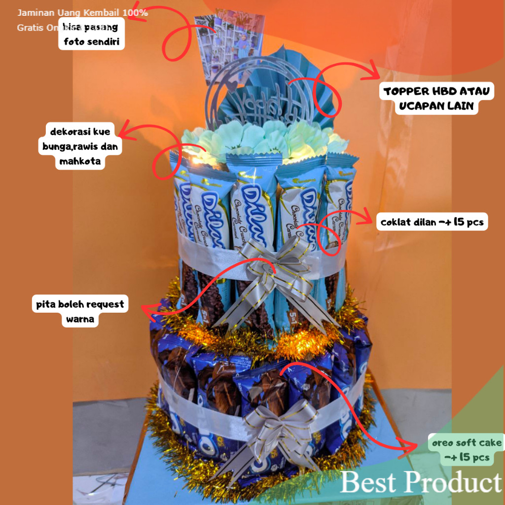 Snack tower biru dengan foto untuk ulang tahun dan anniversary hampers kado makanan led / Bingkisan 
