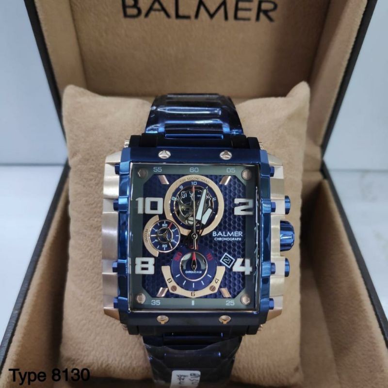 Jam Tangan Pria BALMER 8130 Rantai Biru Rosegold Original