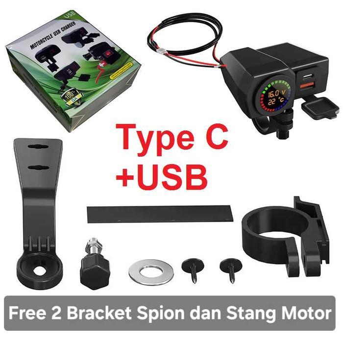 Motorcycle Digital Voltmeter Charger Motor Cas HP Motor 2 USB 3.1A Cas - PD + USB