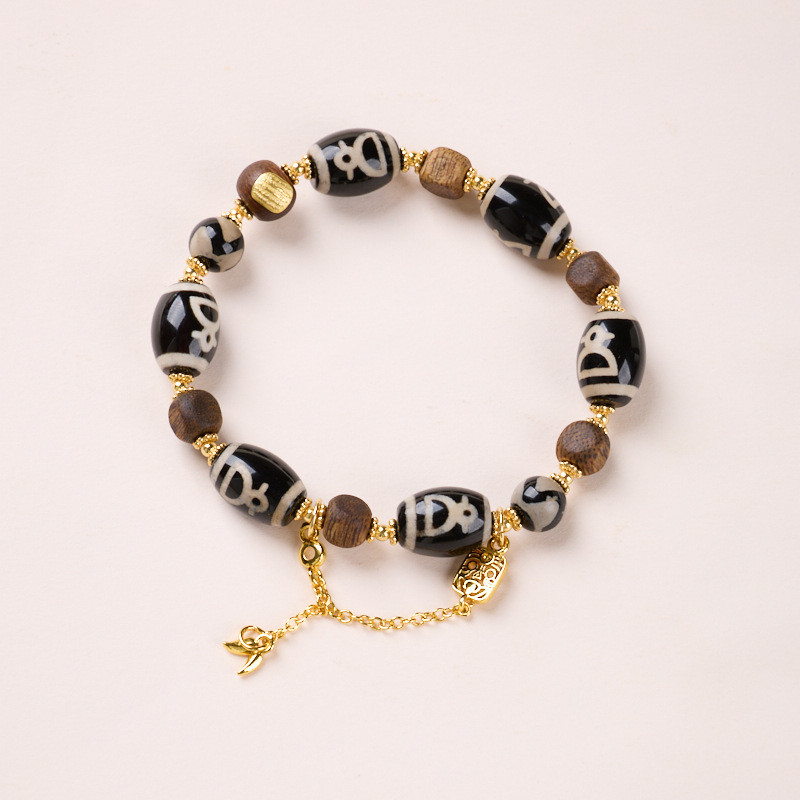 Agate Duobao Daluo Dzi Bead Bracelet Tibet Buddha Bead Tiger Tooth Bracelet
