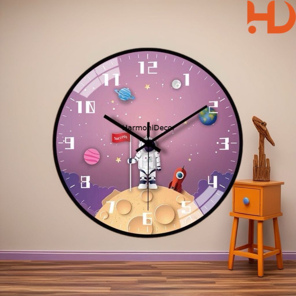 HD Jam Dinding Kamar Anak / Hiasan Dinding Astronot  / Dekorasi Kamar Anak  / Jam Dinding Astronot