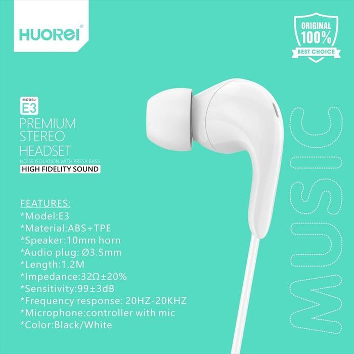 HUOREI  Stereo Eahone E3 - Putih