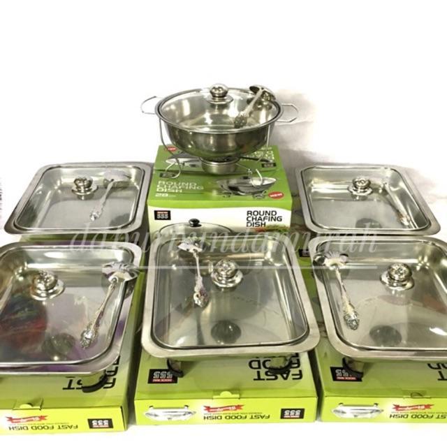Prasmanan set stainless fuul kaca 1/5 Bulat Sayur Kotak - Tempat makanan/wadah