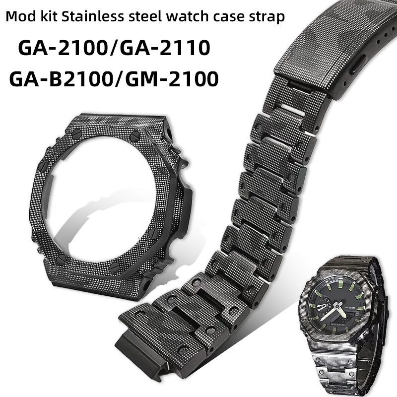 GA2100 Stainless Steel Camouflage Wat Case Strap mod kit For Casio GA-2100 2110 GA-B2100 GM2100 Meta