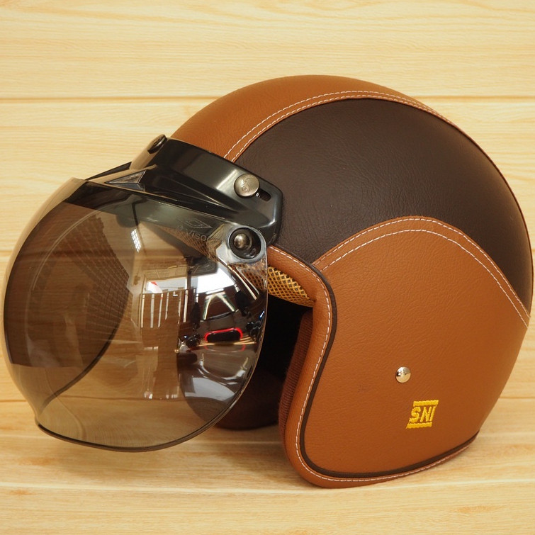 BOGO HELM BOGGO CLASSIC GLOSSY SNI DEWASA PRIA DAN WANITA HELMET RETRO KLASIK LEATHER SINTETIS KACA 