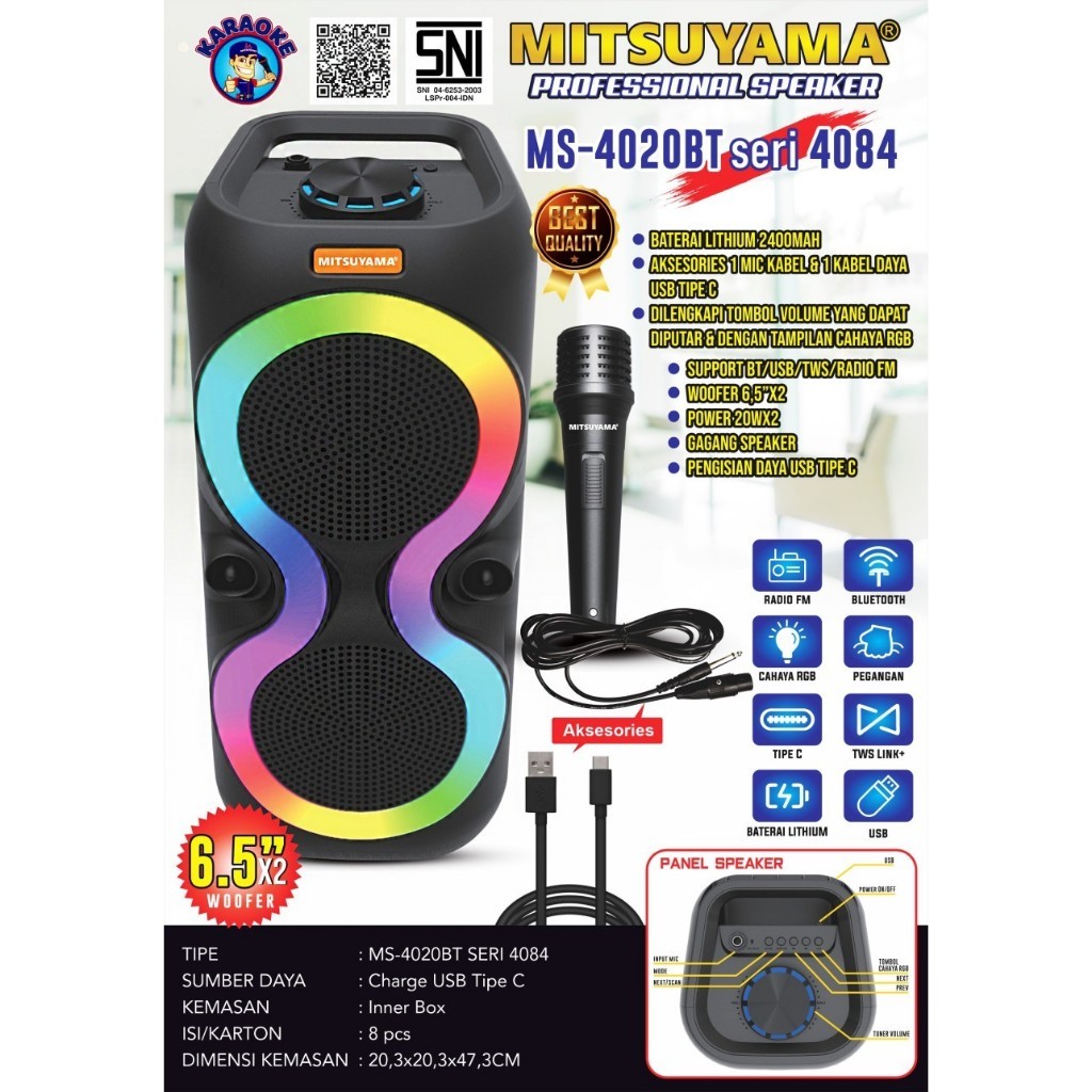 SPEAKER BLUETOOTH MITSUYAMA SERI 4084 MS4020BT MS 4020 BT 6.5X2 INCH 6.5X2 INCI SPEAKER PORTABLE + 1