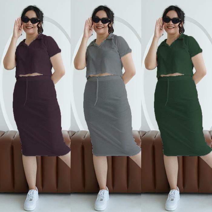 One Set Knit Adelia Setelan Rok Wanita dan Crop Top Knit Rajut Stretch Bodycon Wanita Sexy Casual - 